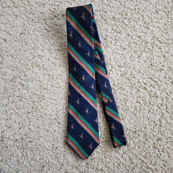 Vintage Lands' End Mallard Duck Green and Blue Striped Tie - Picture 2 of 4